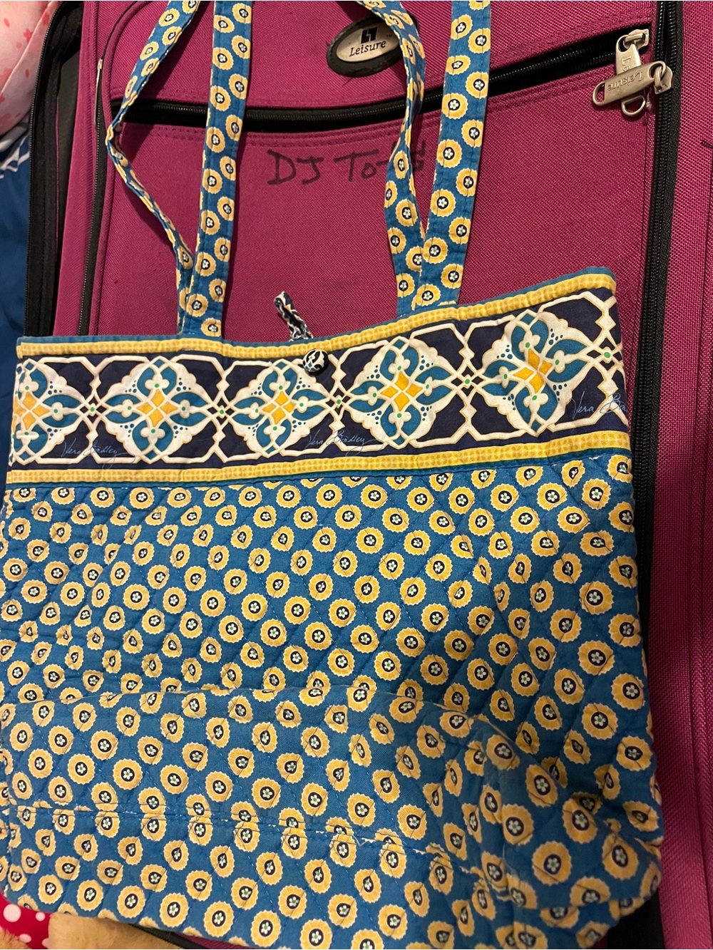 Vera Bradley Blue and Yellow Quilted Hobo Tote